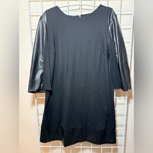 Black Dress with Faux Leather Sleeves & Hem